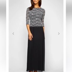 Alex Evenings Lace & Chiffon Gown with Scalloped Hem Detail